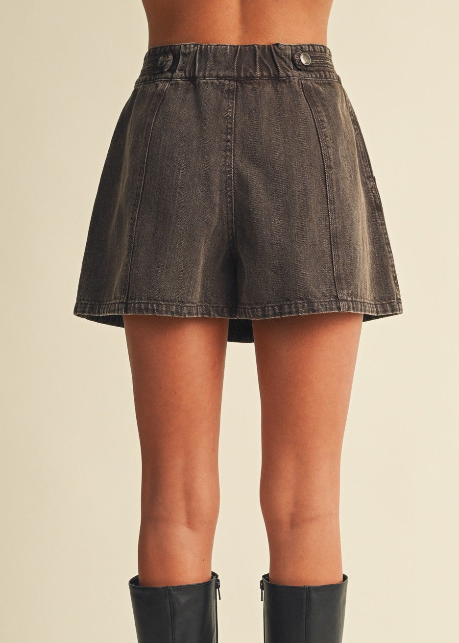 A-LINE WASHED ESPRESSO DENIM MINI SKORT