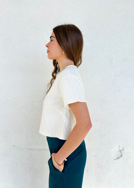 TEXTURED CREAM HOLIDAY TOP