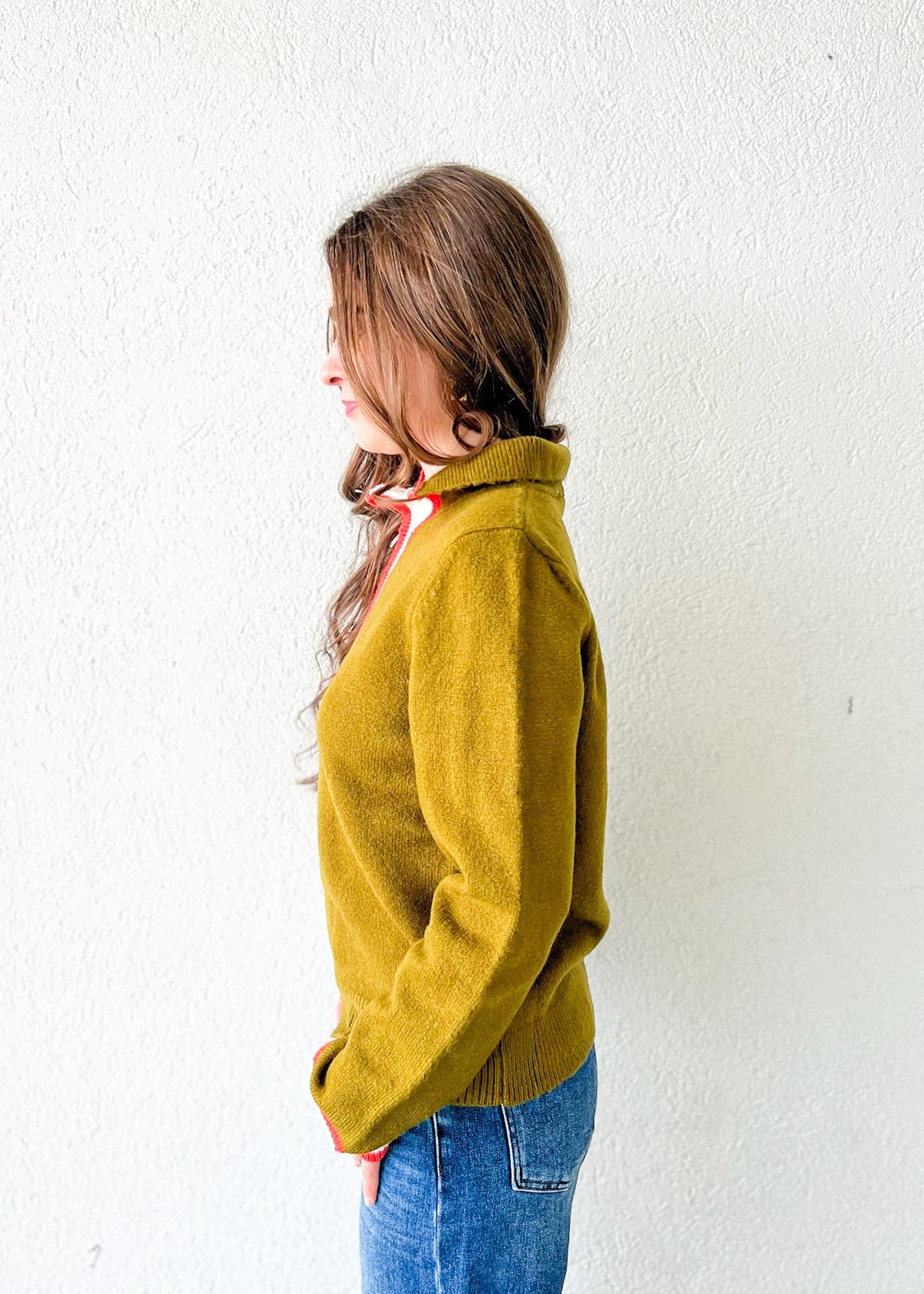 OLIVE QUATER-ZIP TOP