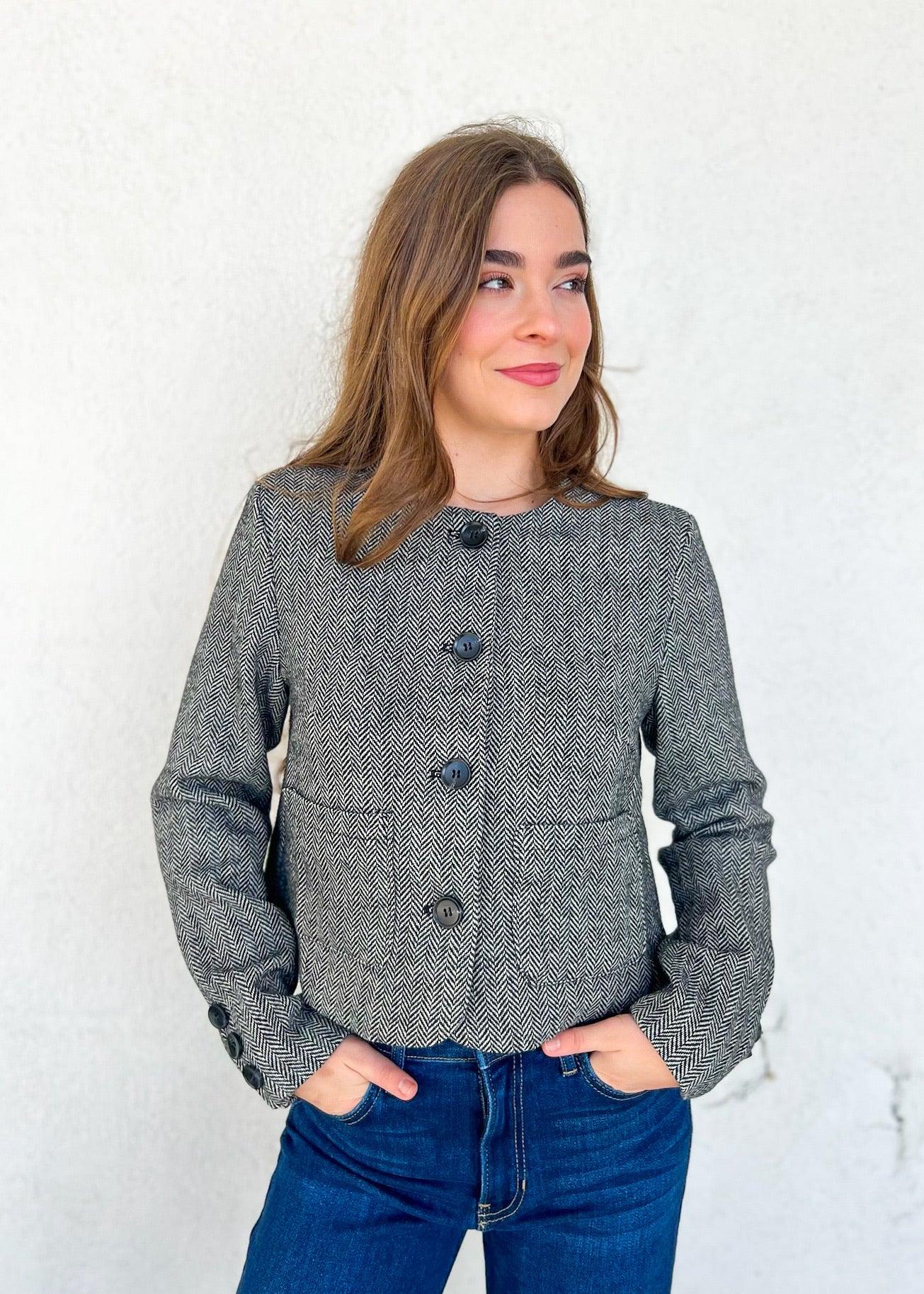 HERRINGBONE BUTTON JACKET