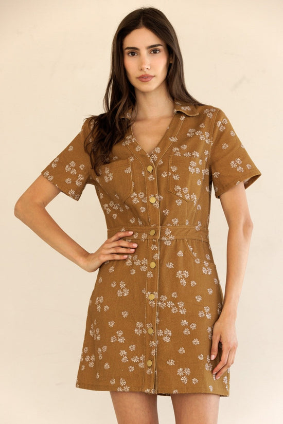STORIA BUTTON-DOWN FLORAL SHIRT DRESS – A-LINE SILHOUETTE WITH WAIST SEAM