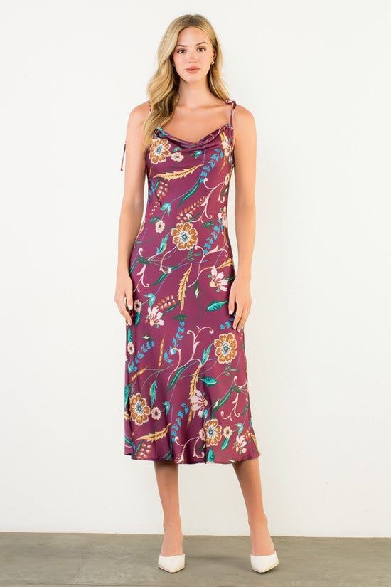 THML TIE STRAP FLORAL MIDI DRESS