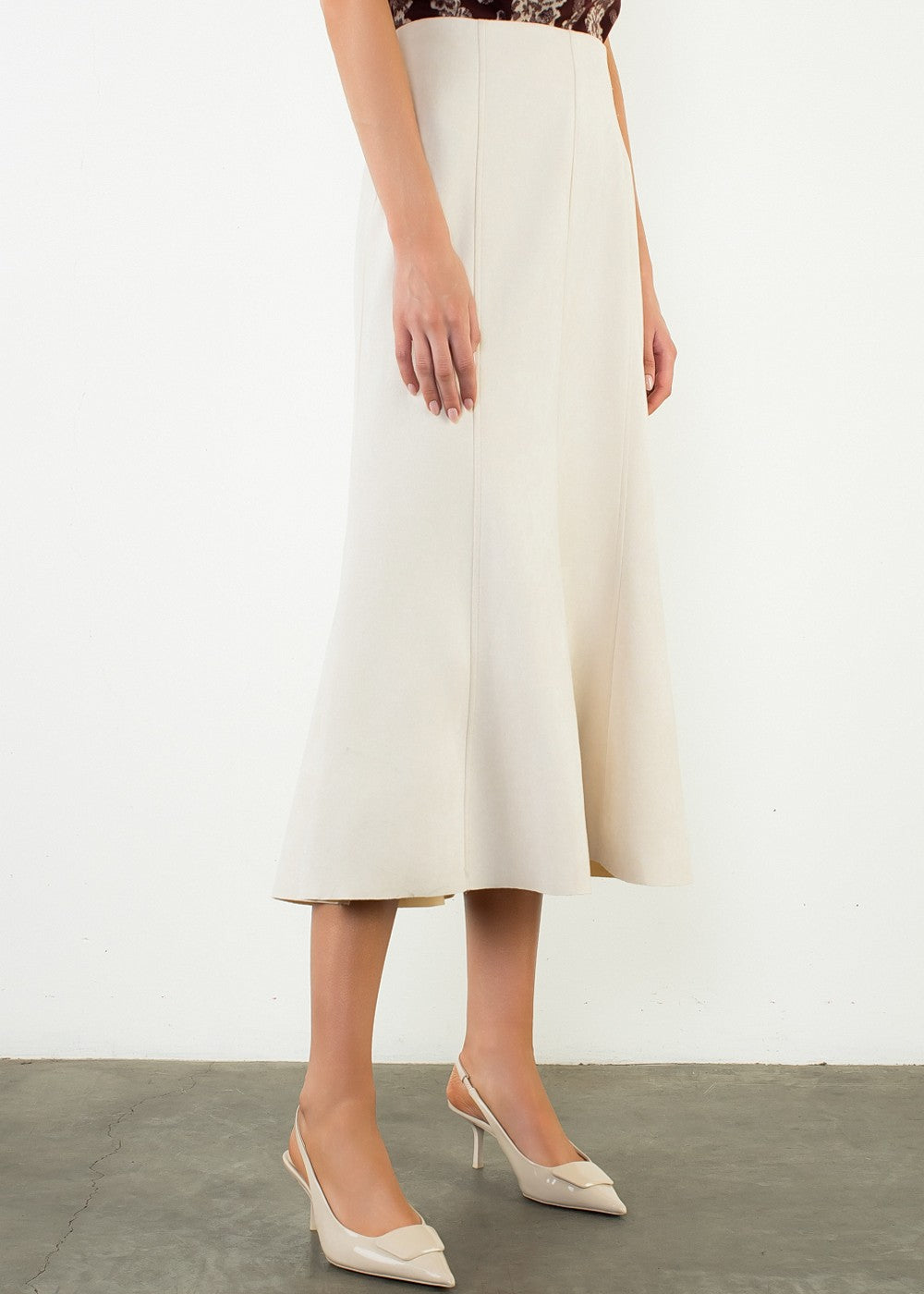 CREAM FAUX SUEDE MIDI SKIRT