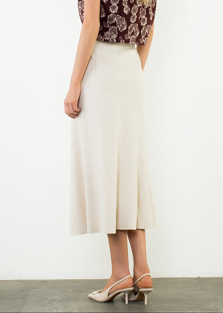CREAM FAUX SUEDE MIDI SKIRT