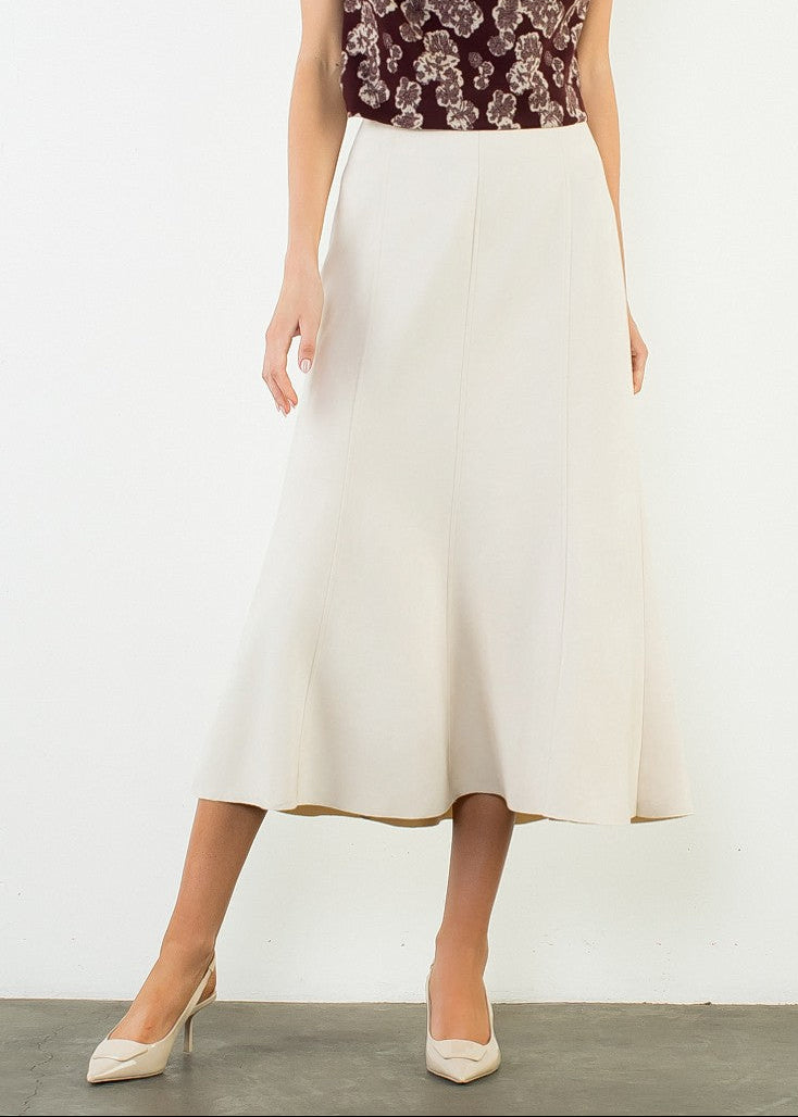 CREAM FAUX SUEDE MIDI SKIRT