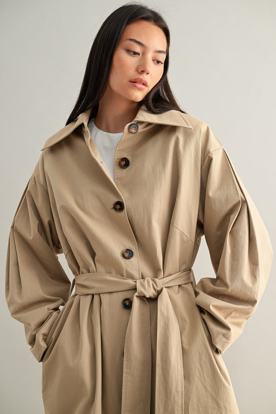 MABLE LONG BUTTON DOWN TRENCH COAT – KHAKI