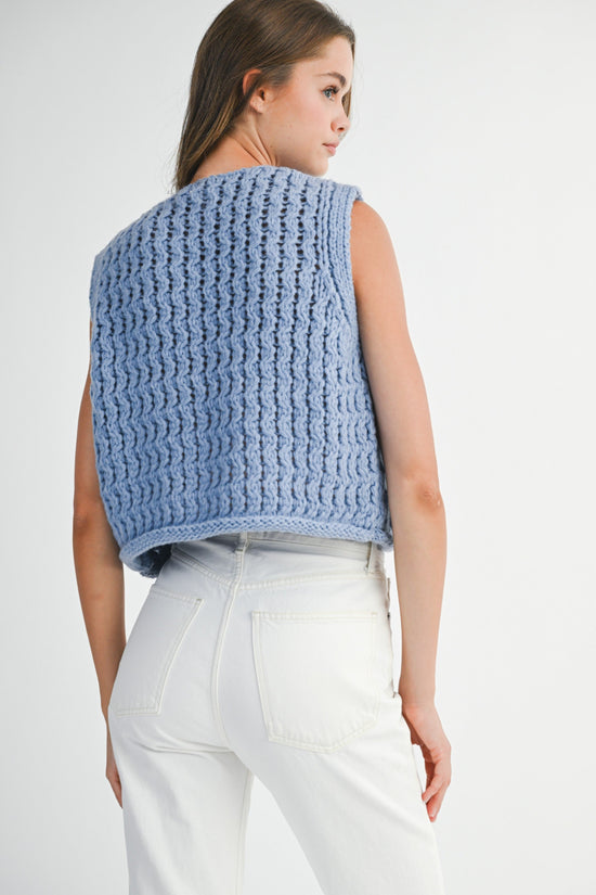 MABLE CHUNKY OPENWORK KNIT GOLD BUTTON DOWN VEST