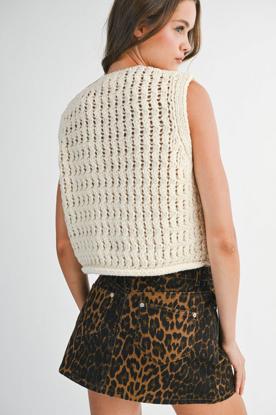MABLE CHUNKY OPENWORK KNIT GOLD BUTTON DOWN VEST