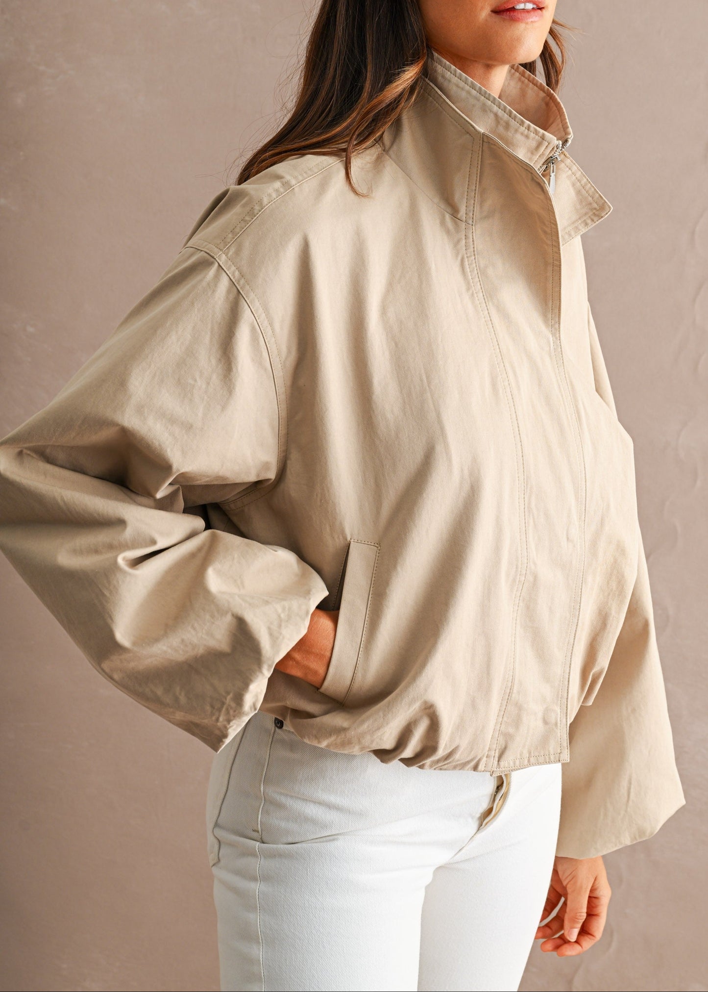 TAUPE BUBBLE HEM CROPPED JACKET