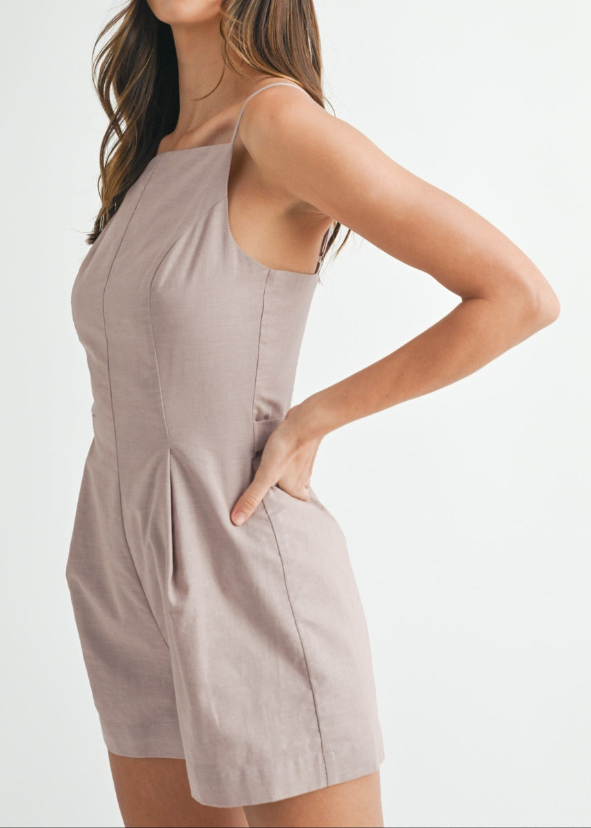 High Cut Rompers OLIVIA LINEN HIGH NECK ROMPER – K|LA Boutique