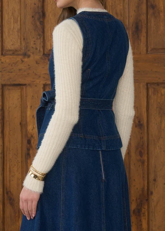 Denim V-neck Front Button Belt Strap Vest Top