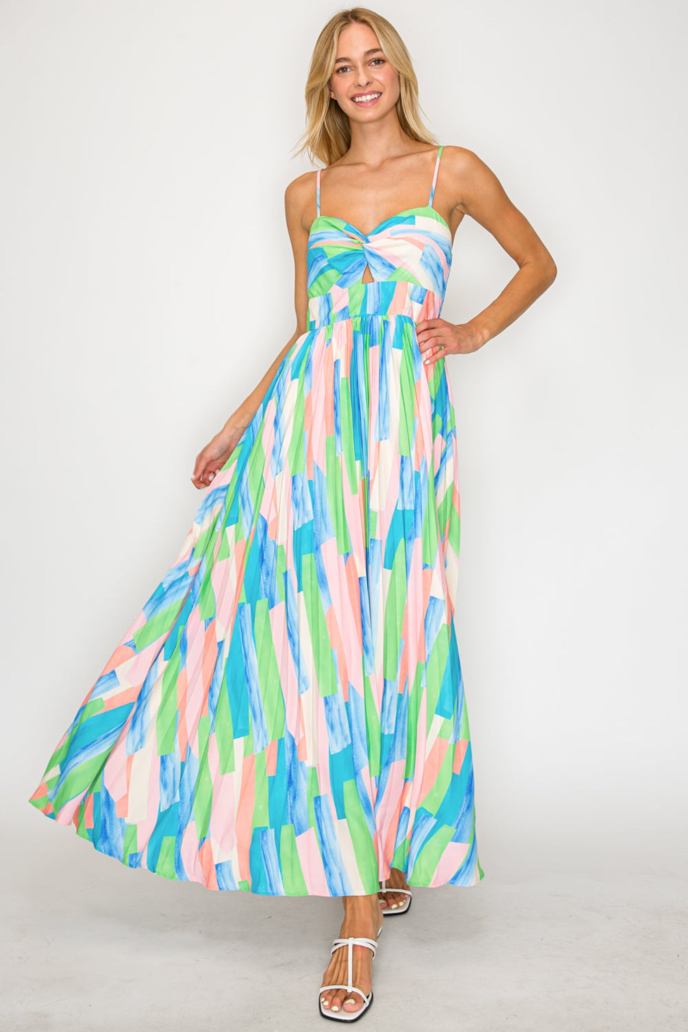 colorful maxi dress with abstract pattern