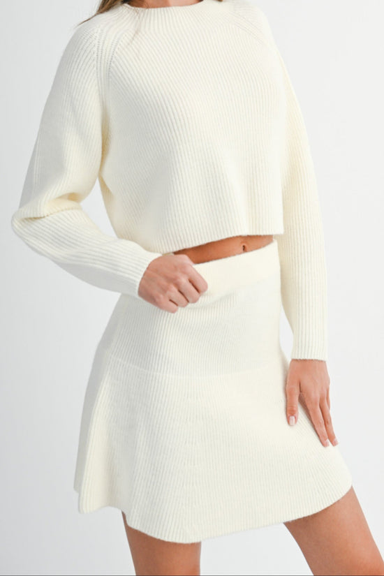 MABLE CREAM SWEATER KNIT FLARE SKIRT