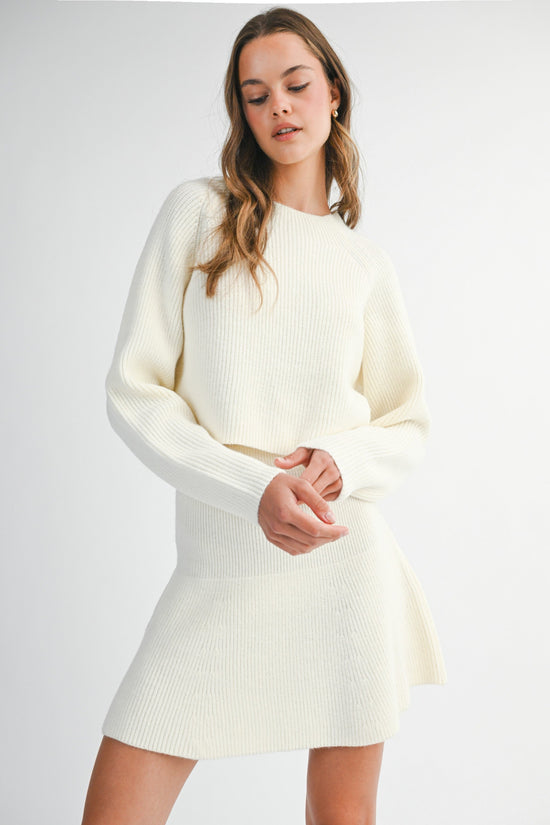 MABLE CREAM SWEATER KNIT FLARE SKIRT