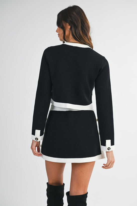 MABLE KNIT CONTRAST TRIM CROP CARDIGAN – BLACK/WHITE
