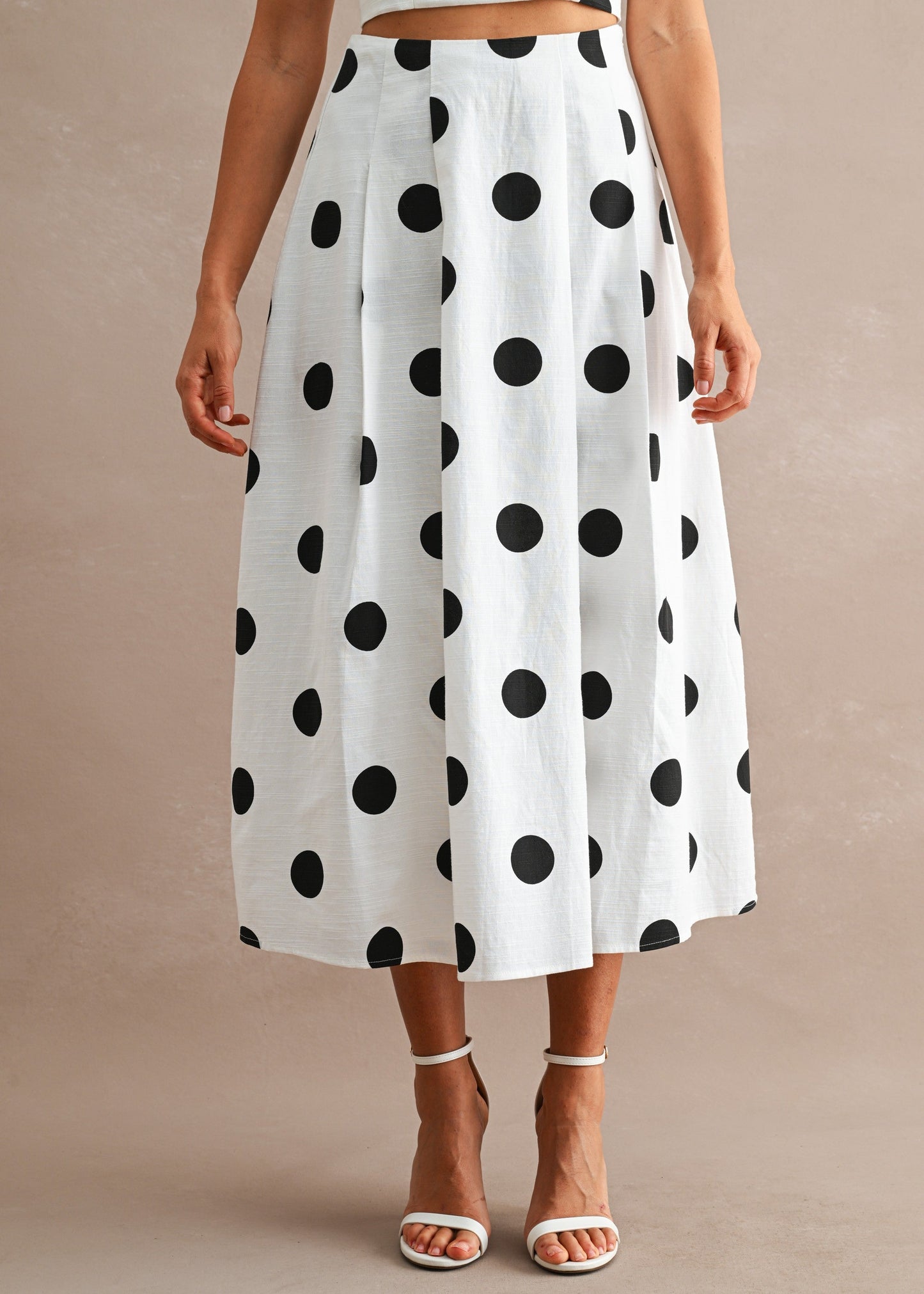 POLKA DOT HIGH-WAISTED MIDI SKIRT