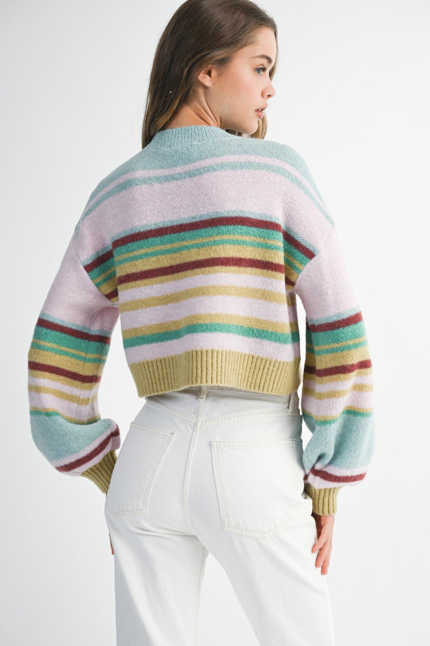 MABLE Multi Color Stripe Crew Neck Pullover Knit Sweater