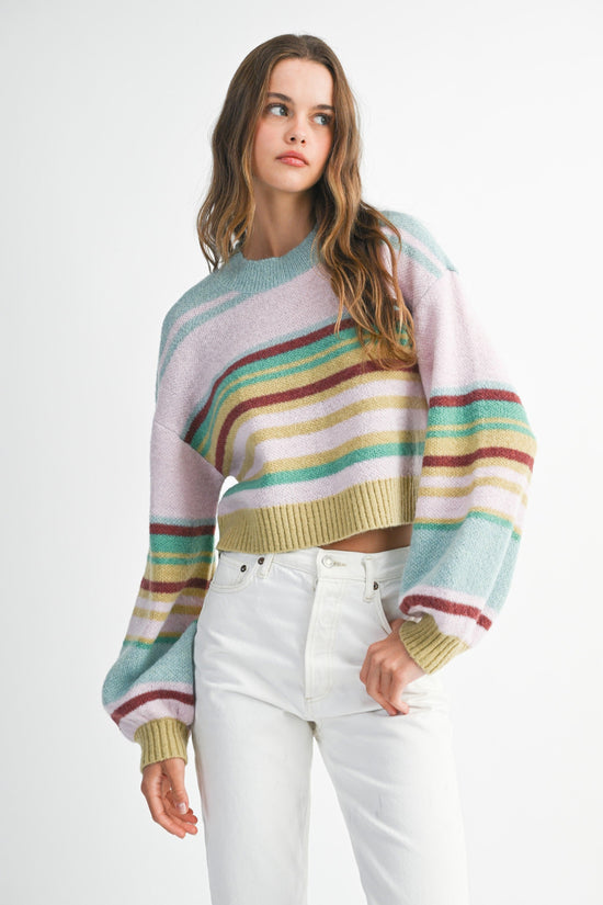 MABLE Multi Color Stripe Crew Neck Pullover Knit Sweater