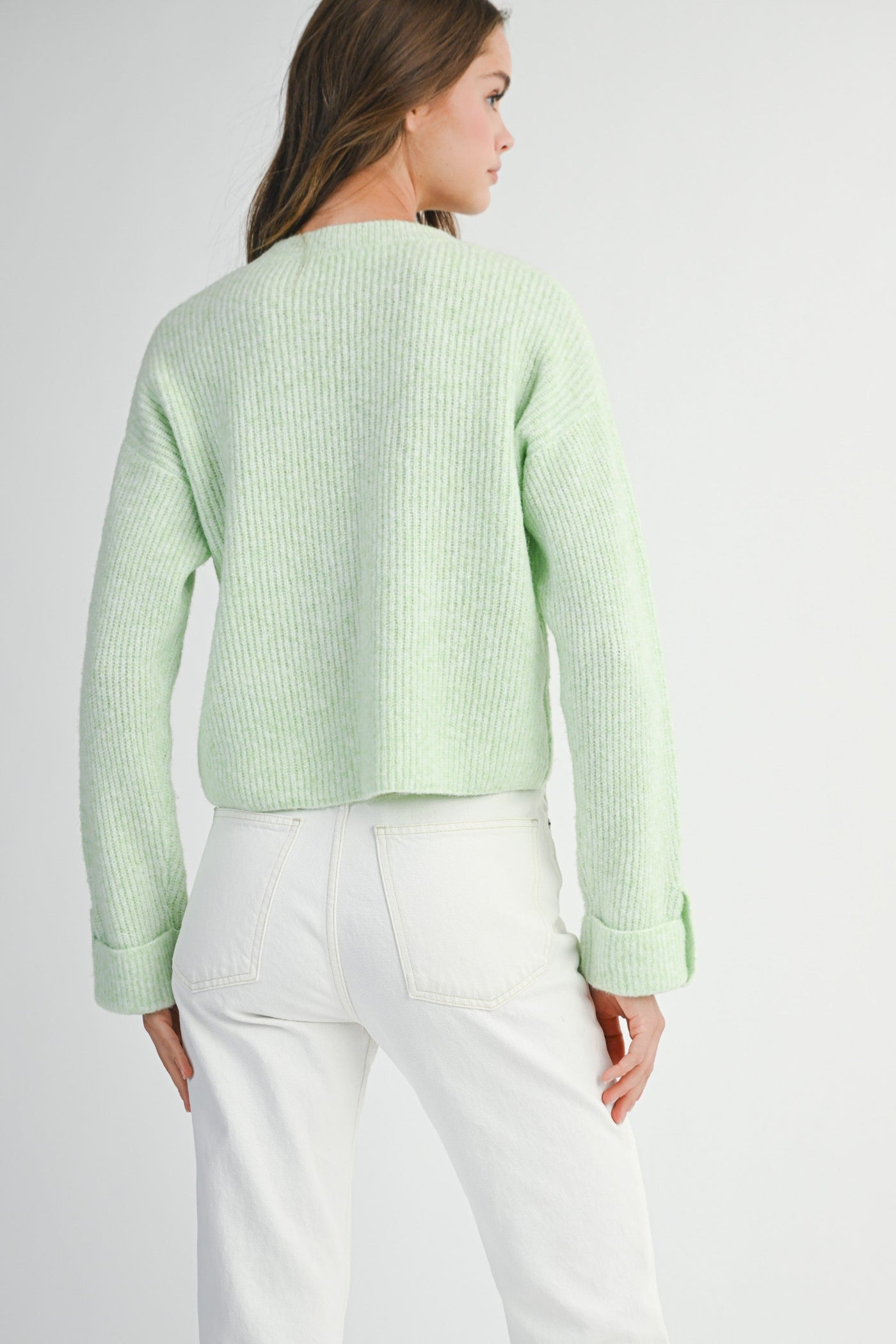 MABLE SOLID CREW NECK LONG SLEEVE KNIT PULLOVER SWEATER – LIME