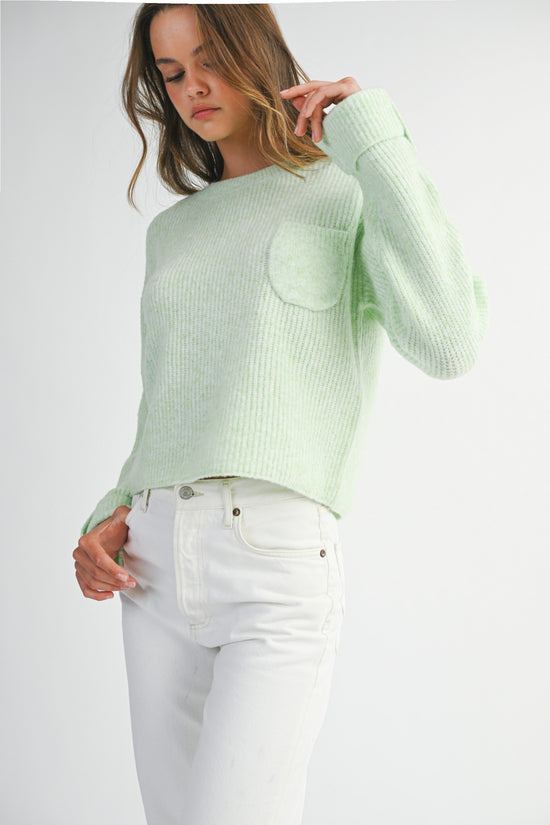 MABLE SOLID CREW NECK LONG SLEEVE KNIT PULLOVER SWEATER – LIME