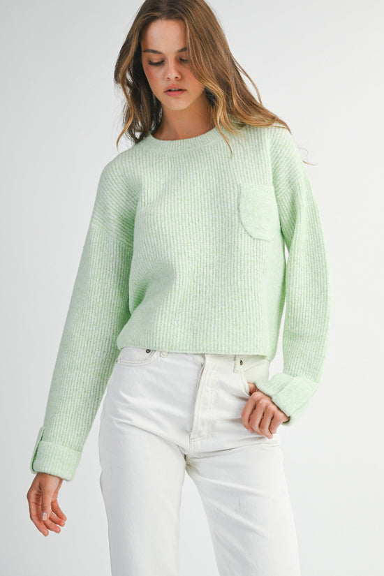 MABLE SOLID CREW NECK LONG SLEEVE KNIT PULLOVER SWEATER – LIME