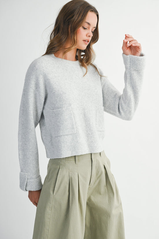 MABLE CREW NECK KNIT PULLOVER SWEATER WITH FRONT POCKETS 
