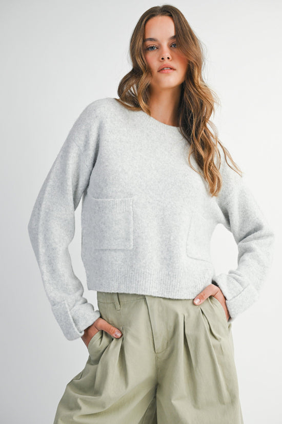 MABLE CREW NECK KNIT PULLOVER SWEATER WITH FRONT POCKETS
