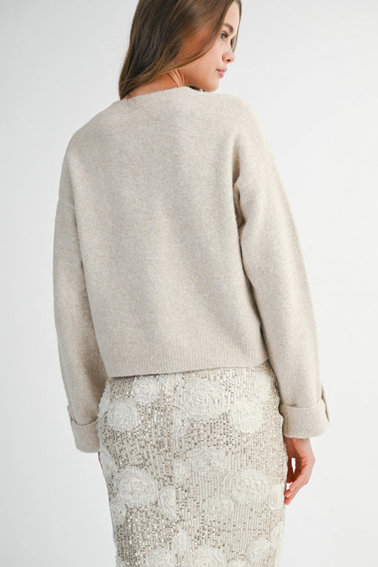 MABLE CREW NECK KNIT PULLOVER SWEATER WITH FRONT POCKETS
