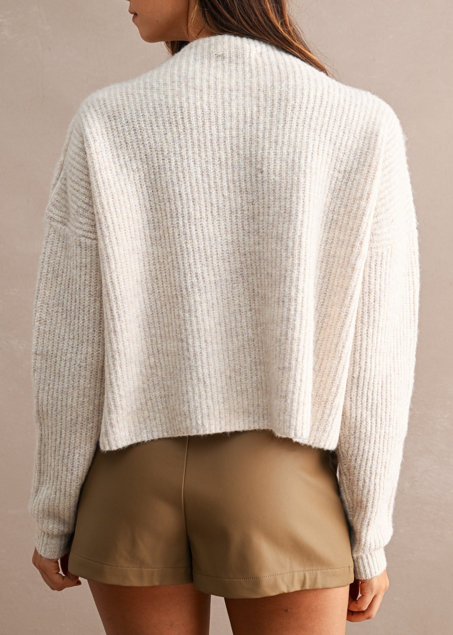 Blush Knit Shoulder Button Details Long Sleeve Cropped Sweater Top