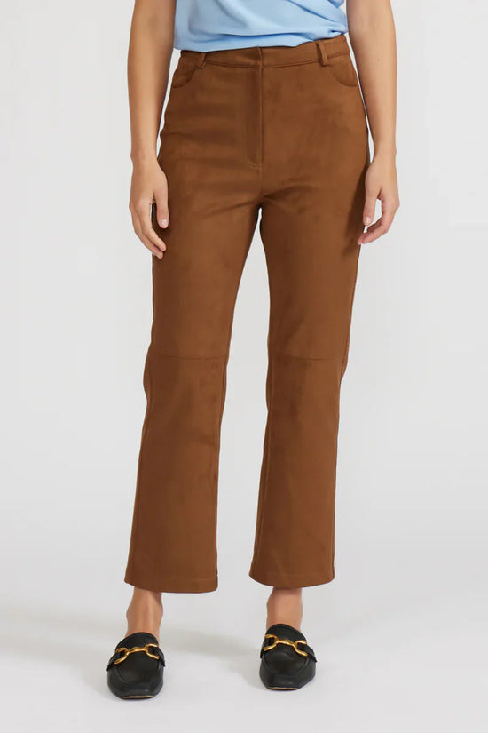 LUCY PARIS OLIVER TOFFEE SUEDE CROPPED PANTS WITH KNEE SEAM