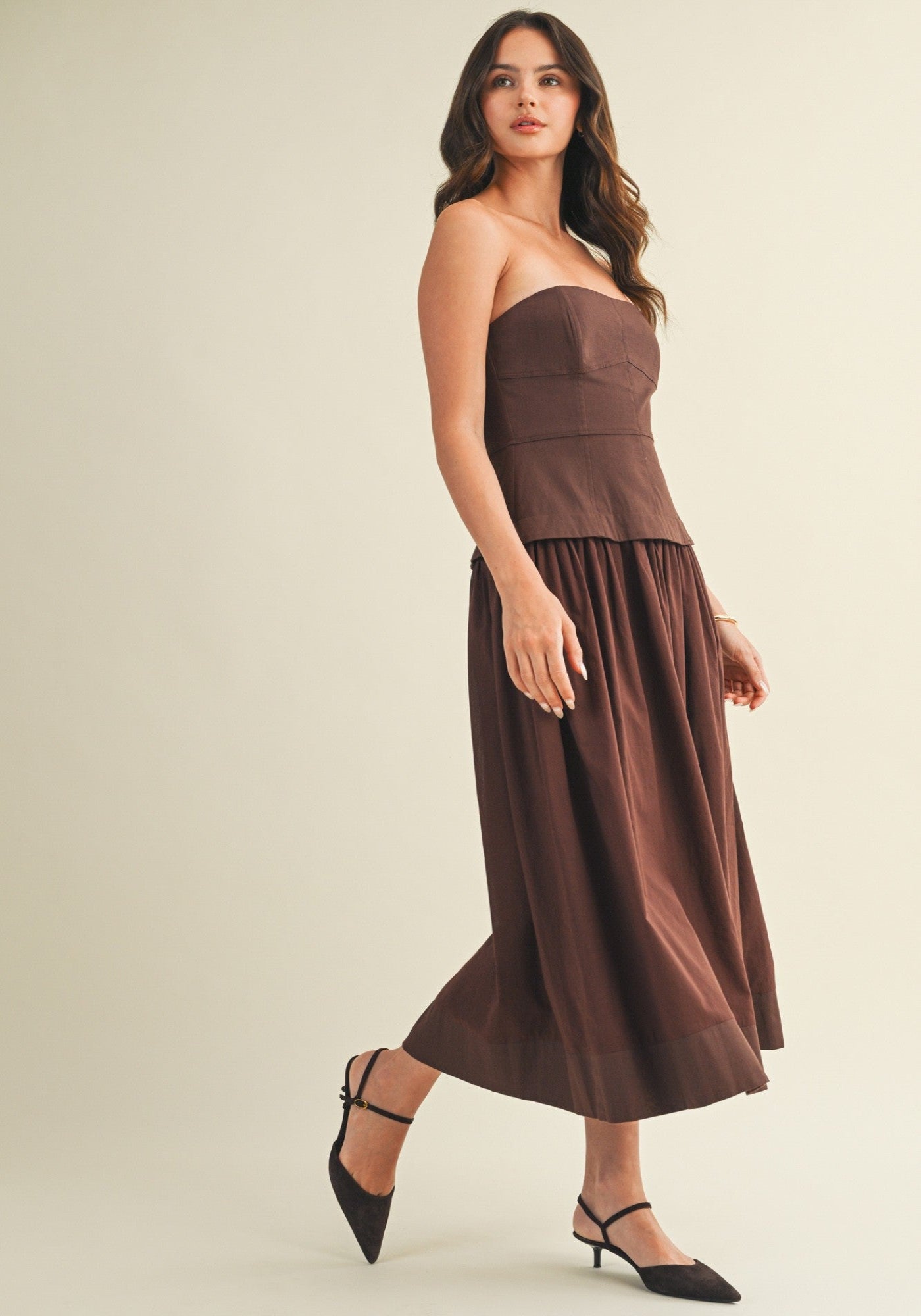 MUSTARD SEED AMERICANO CORSET LINED STRAPLESS MIDI DRESS