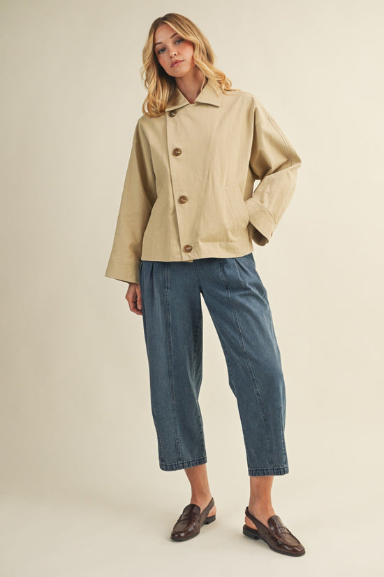 MUSTARD SEED ASYMMETRIC BUTTON CLOSURE JACKET – COLLARED BIEGE OUTERWEAR