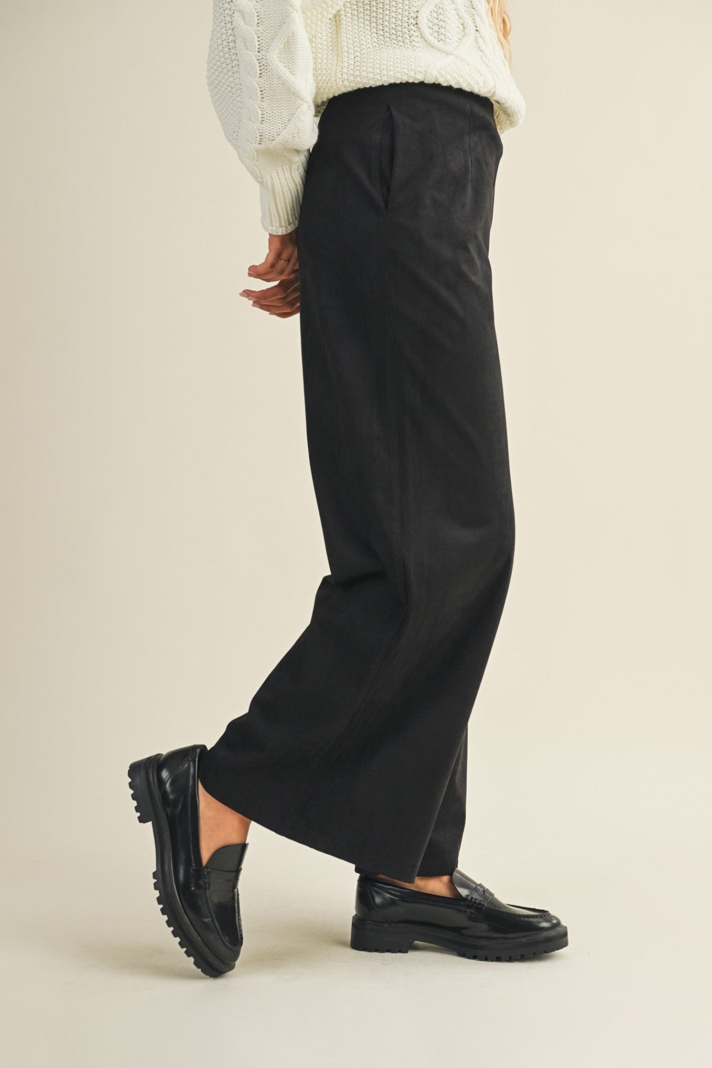 MUSTARD SEED BLACK SUEDE WIDE LEG PANTS