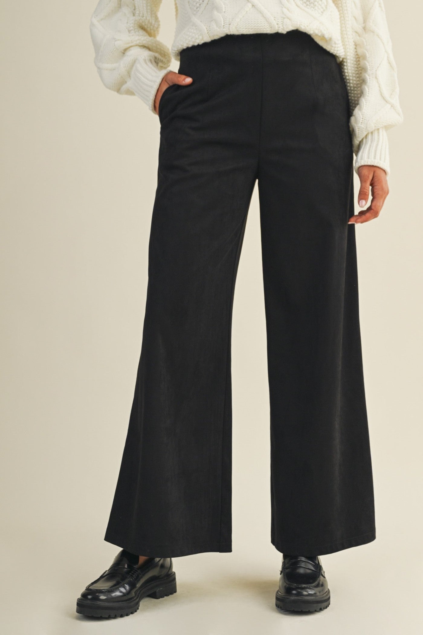 MUSTARD SEED BLACK SUEDE WIDE LEG PANTS