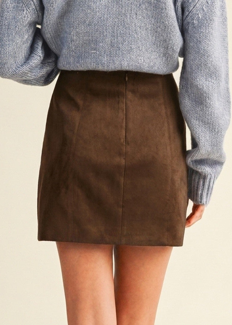 CHOCOLATE FAUX SUEDE MINI SKIRT