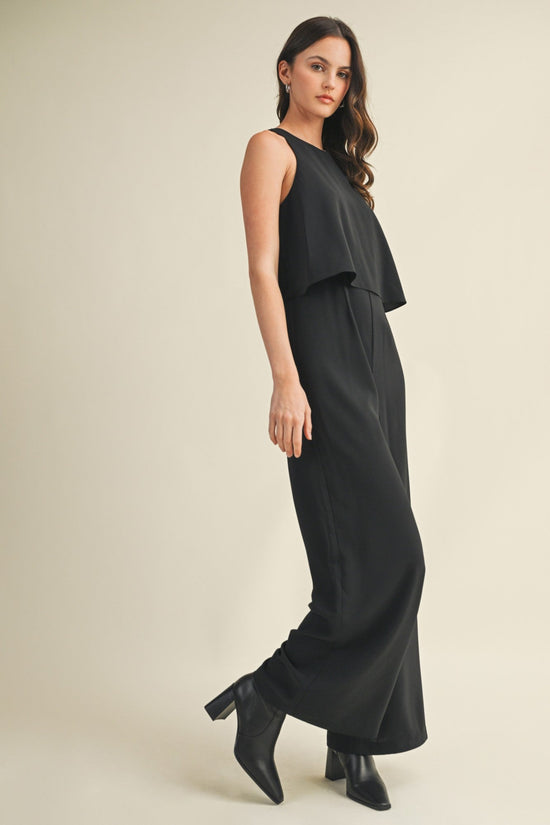 MUSTARD SEED LAYERED SLEEVELESS JUMPSUIT BLACK COLOR
