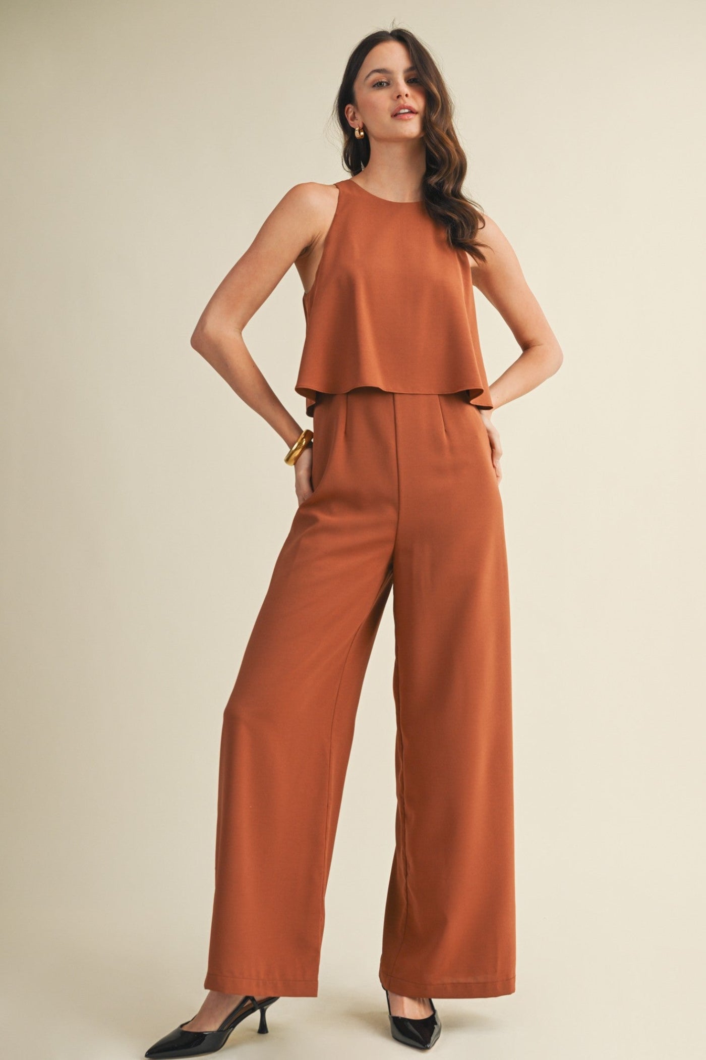 MUSTARD SEED LAYERED SLEEVELESS JUMPSUIT HAZEL COLOR