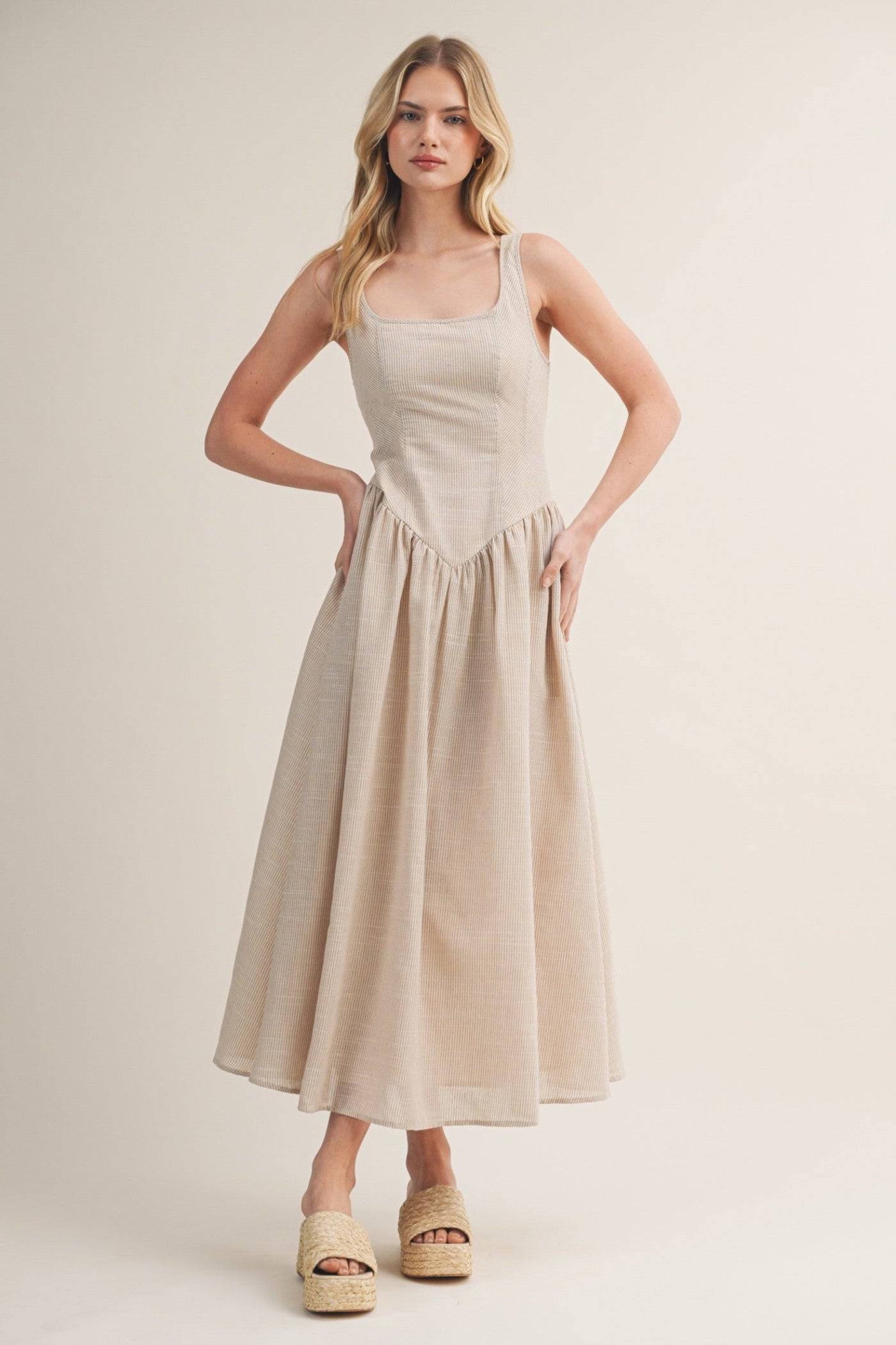 CORSET DROP WAIST STRIPE DRESS