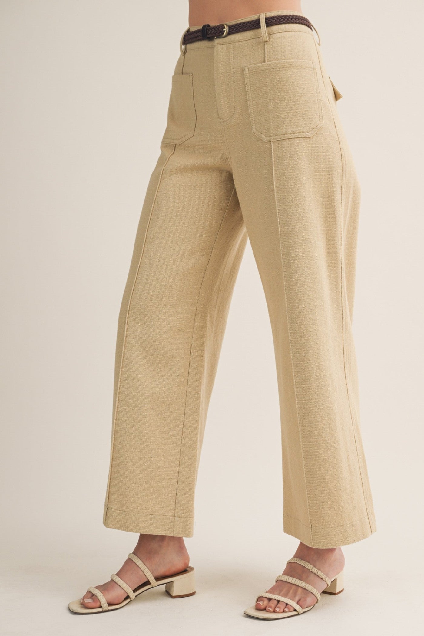 ALICIA KHAKI BELTED PANTS