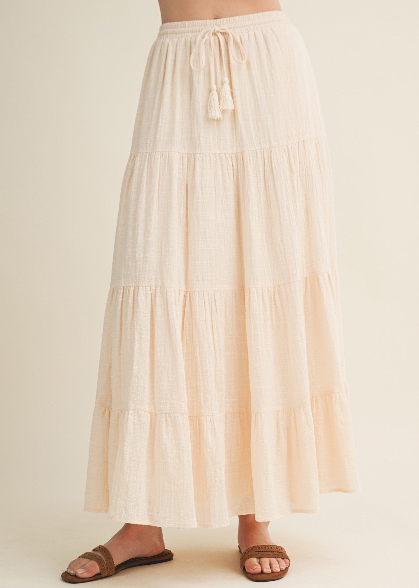 TIERED LINEN MAXI SKIRT