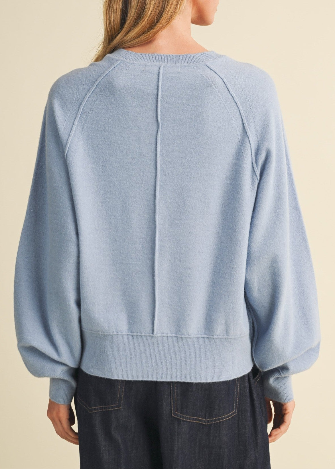 BLUE HENLEY BUTTON  KNIT SWEATER