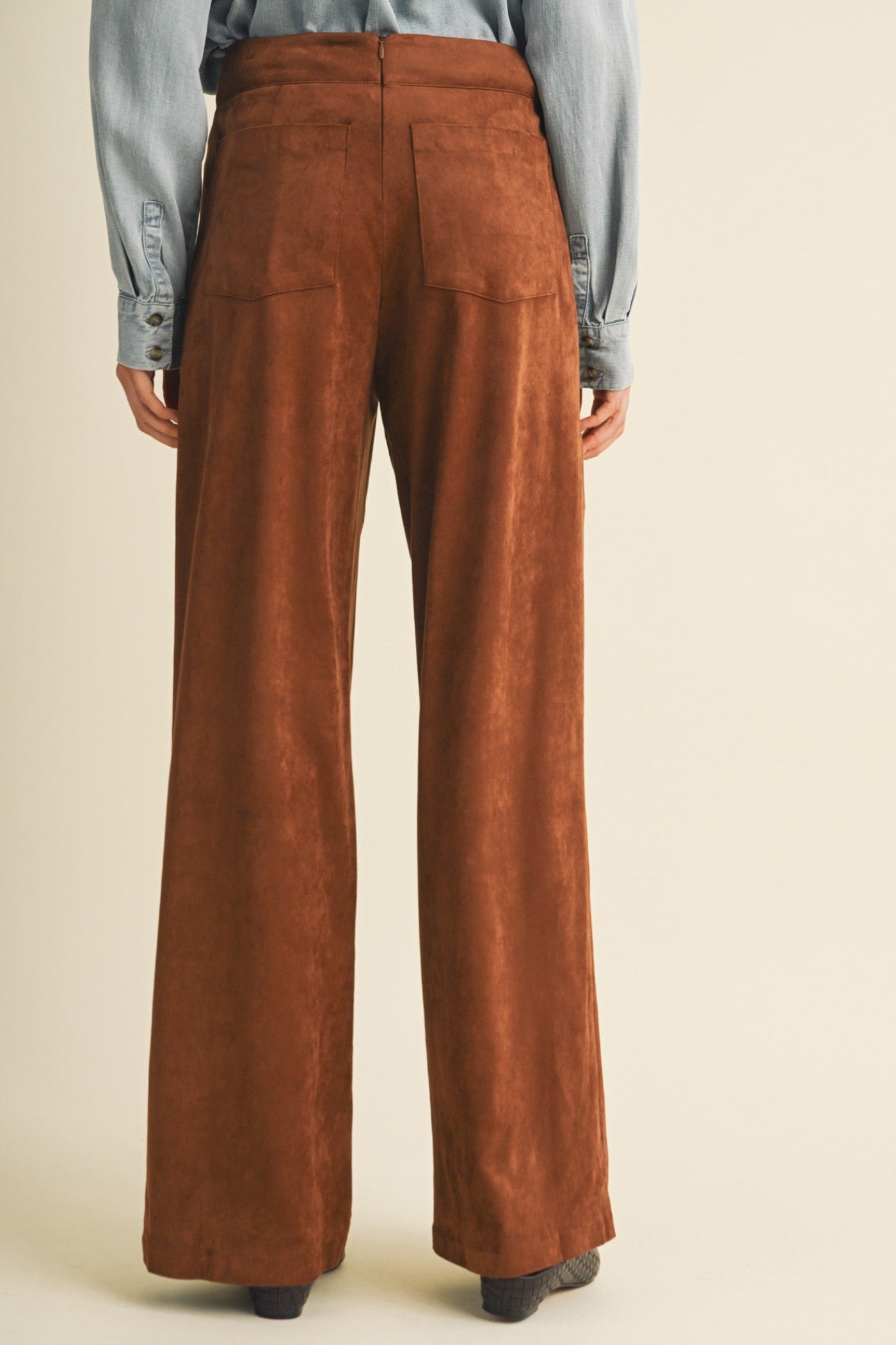ESPRESSO HIGH-WAIST SUEDE WIDE-LEG PANTS