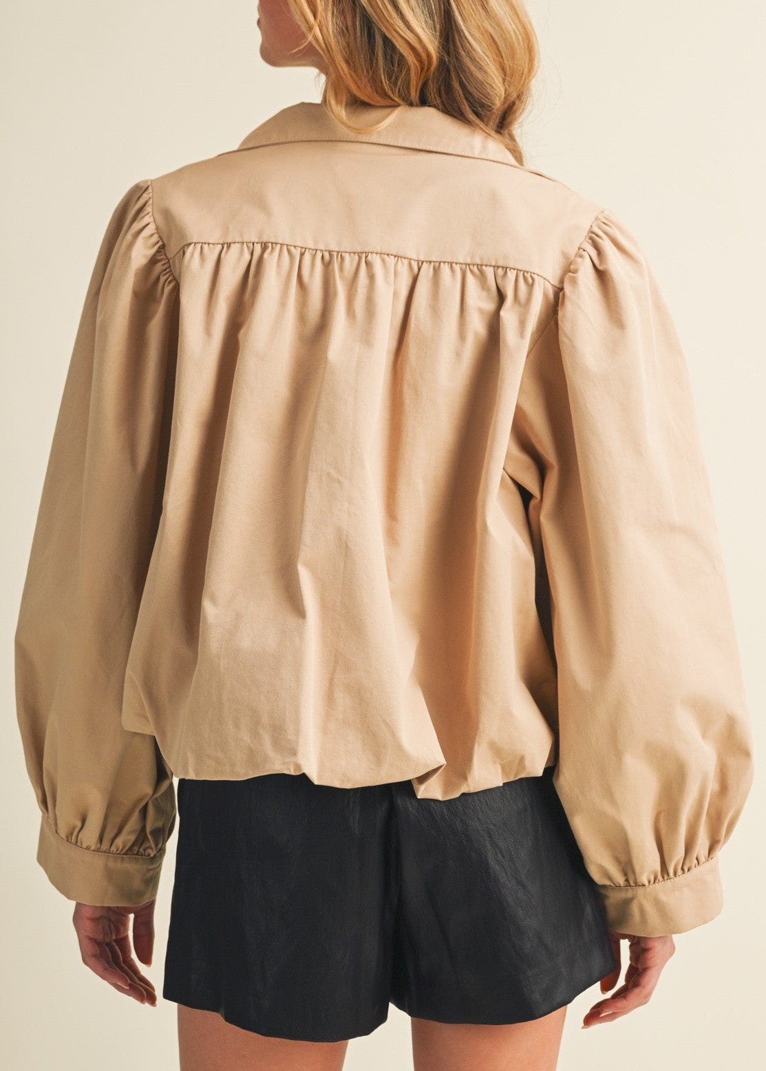 Funnel-neck Puff-sleeve Blouson Jacket