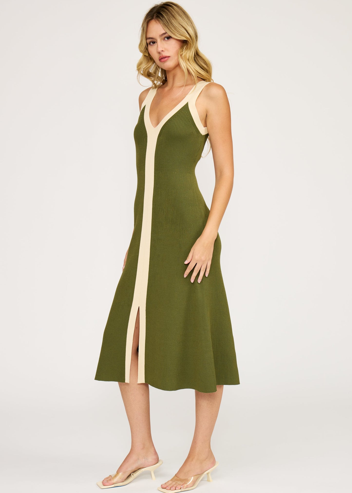 OLIVE AND CREAM CONTRAST DRESS