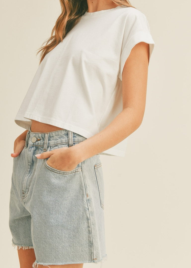 CULLED SLEEVE CROPPED COTTON TEE