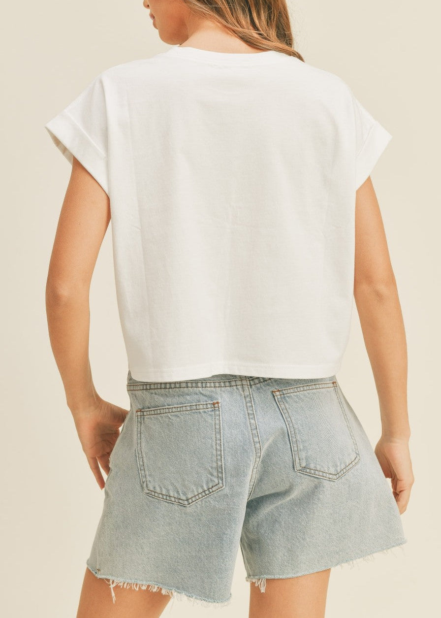 CULLED SLEEVE CROPPED COTTON TEE