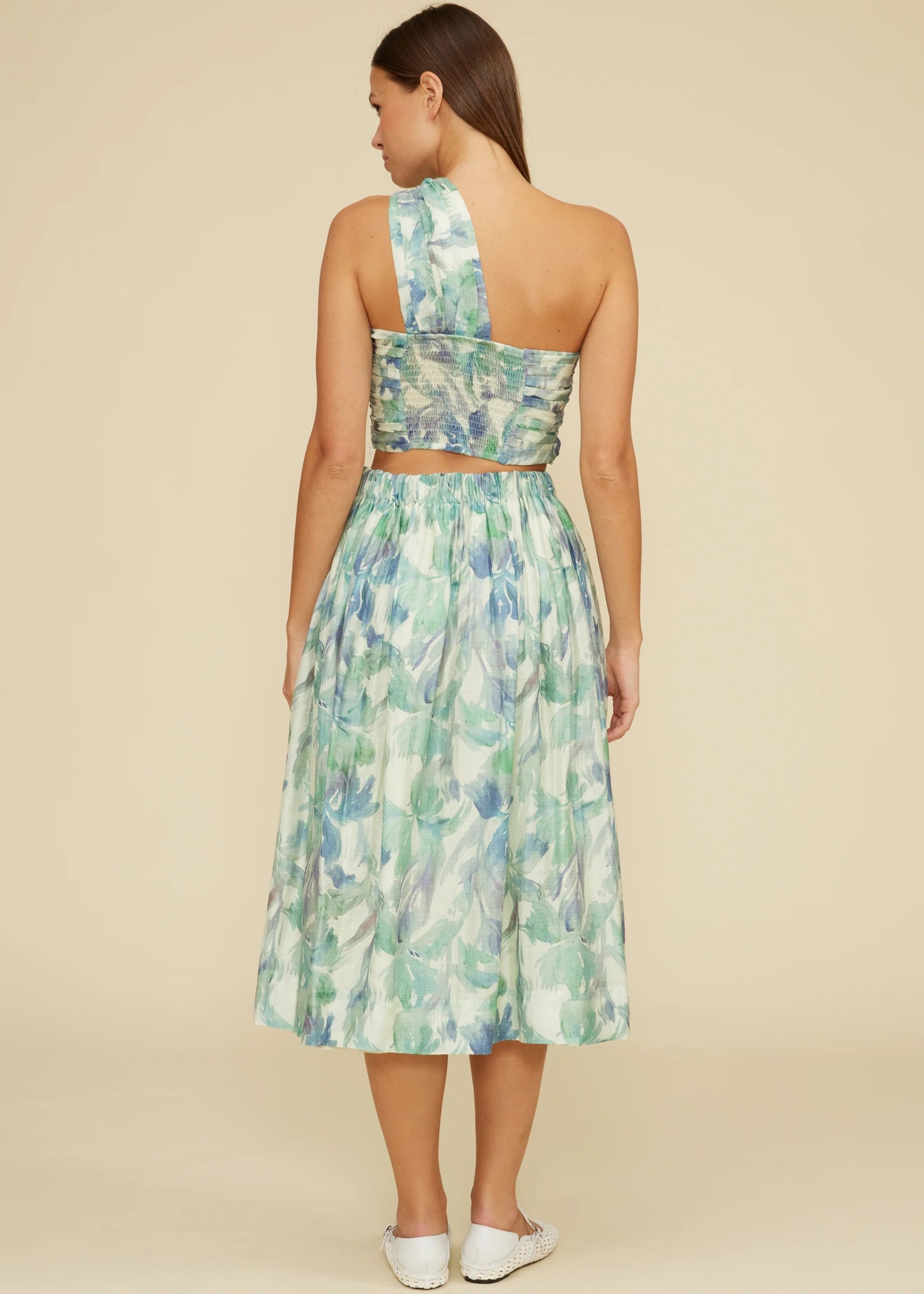 SOHPIA FLORAL ONE-SHOULDER CROP TOP