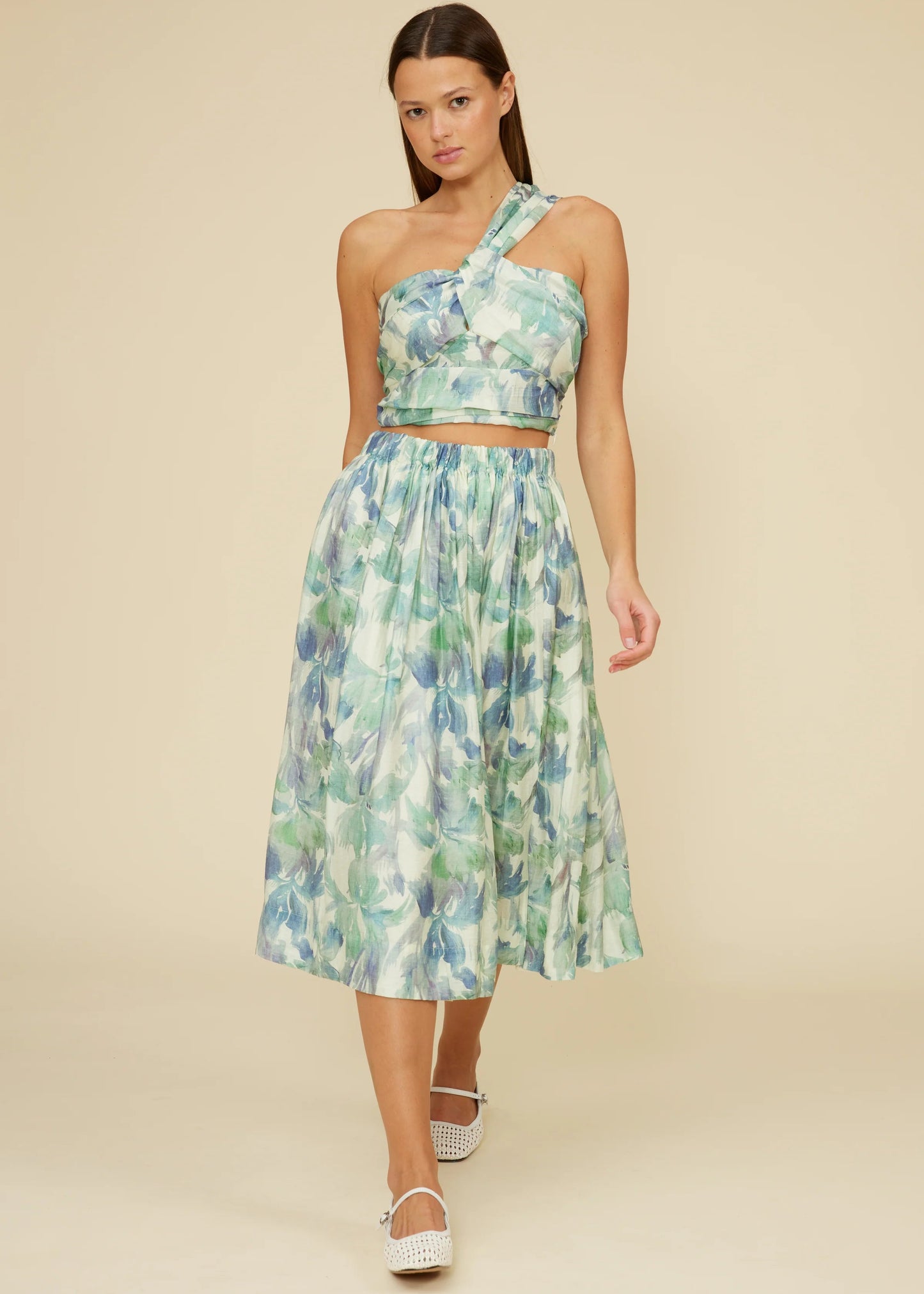 SOHPIA FLORAL ONE-SHOULDER CROP TOP