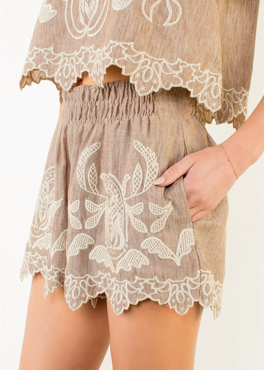 LACY ELASTIC SCALLOPED SHORTS