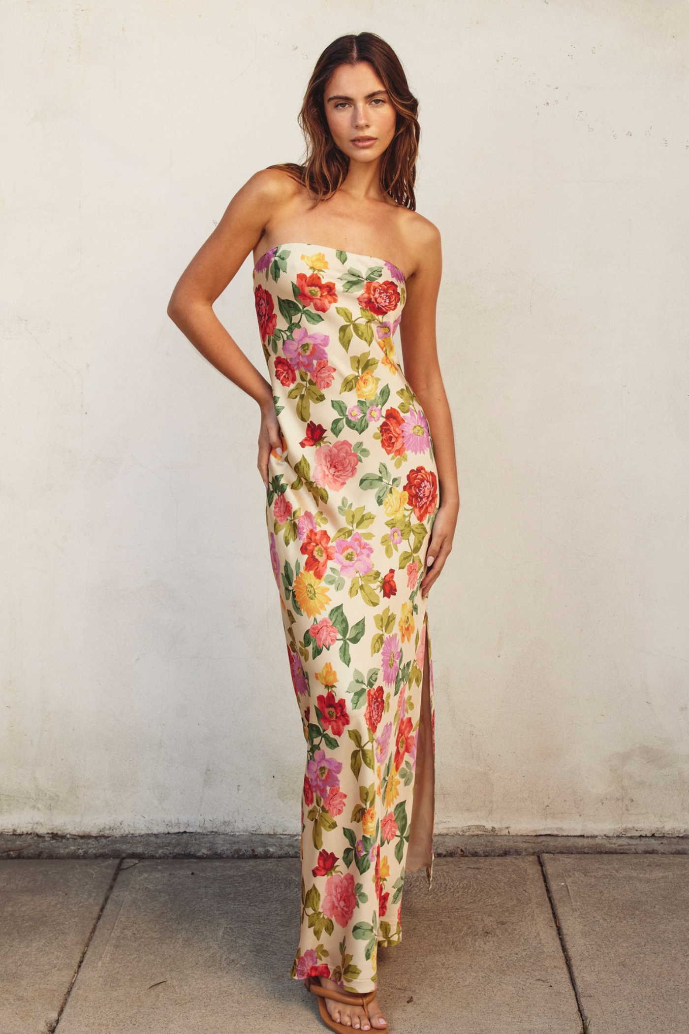 FLORAL SATIN MAXI DRESS